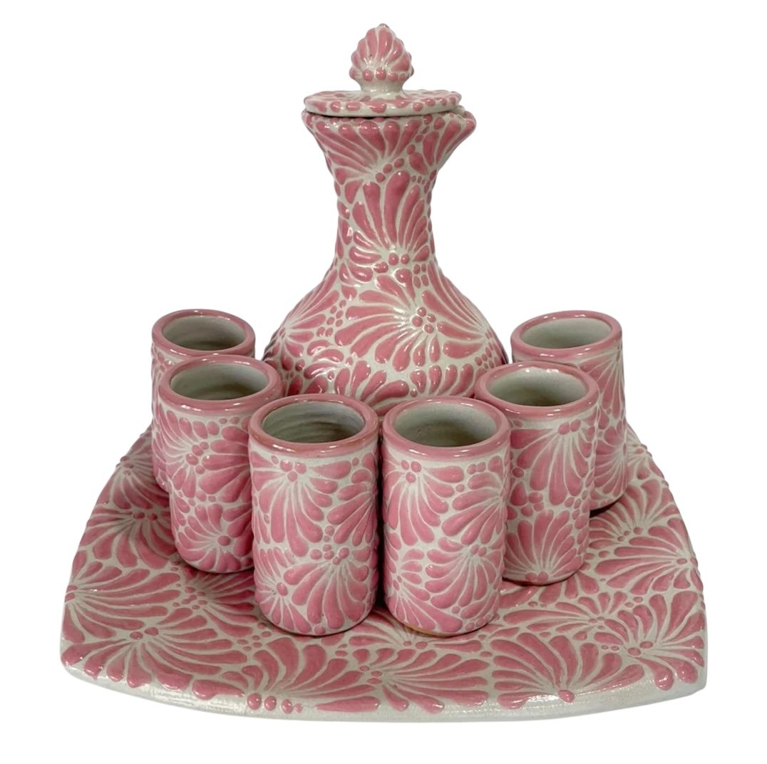 Set Licorera 8 Piezas Fondo Tradicional Con Rosa Mik - Talavera y ...