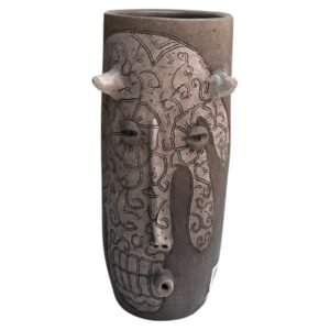 Florero 30cm Barro Rustico Pintado