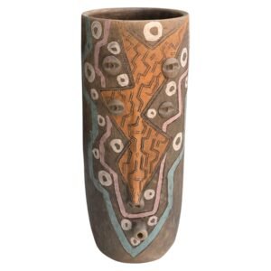 Florero 30cm Barro Rustico Pintado