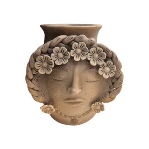 Maceta Rostro Trenzas Barro Rustico