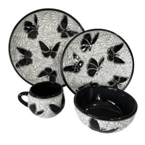 Vajilla Fondo Tradicional Con Blanco Mik Y Mariposa Negra