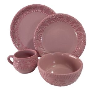 Vajilla Fondo Rosa Con Rosa Mik Cenefa