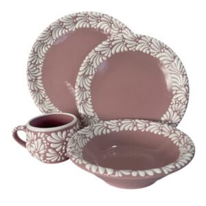 Vajilla Fondo Rosa Con Blanco Mik Cenefa