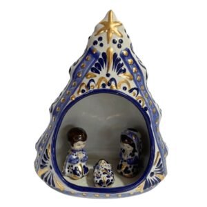 Nacimiento En Forma De Arbolito Fondo Blanco Con Cobalto Y Destellos De Oro