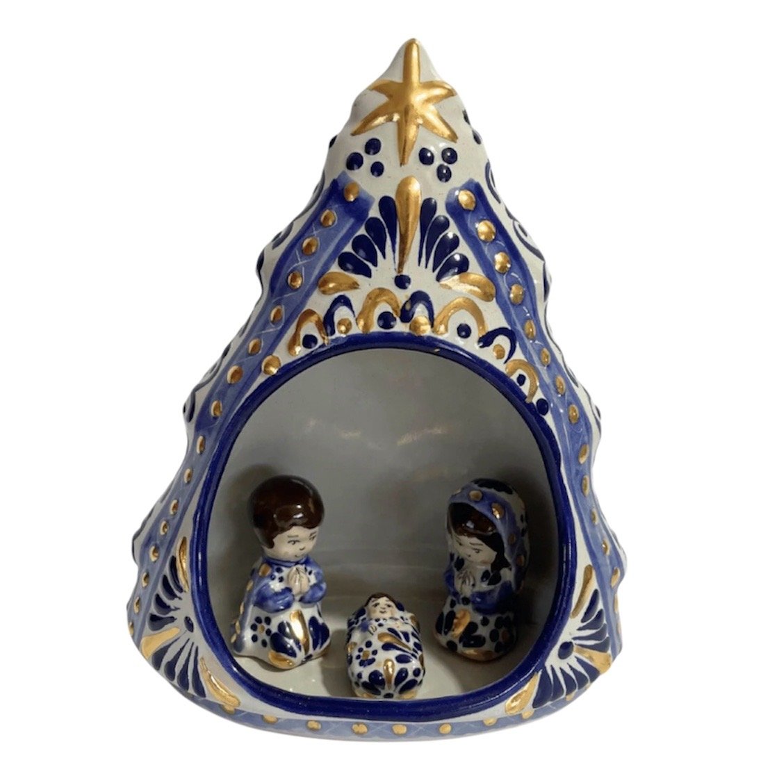 Nacimiento En Forma De Arbolito Fondo Blanco Con Cobalto Y Destellos De Oro