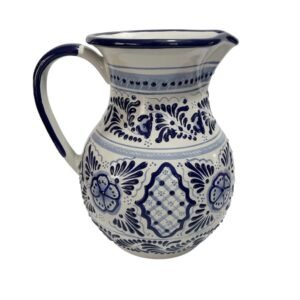 Jarra 25 Cm Fondo Tradicional Flor Al Centro Azul