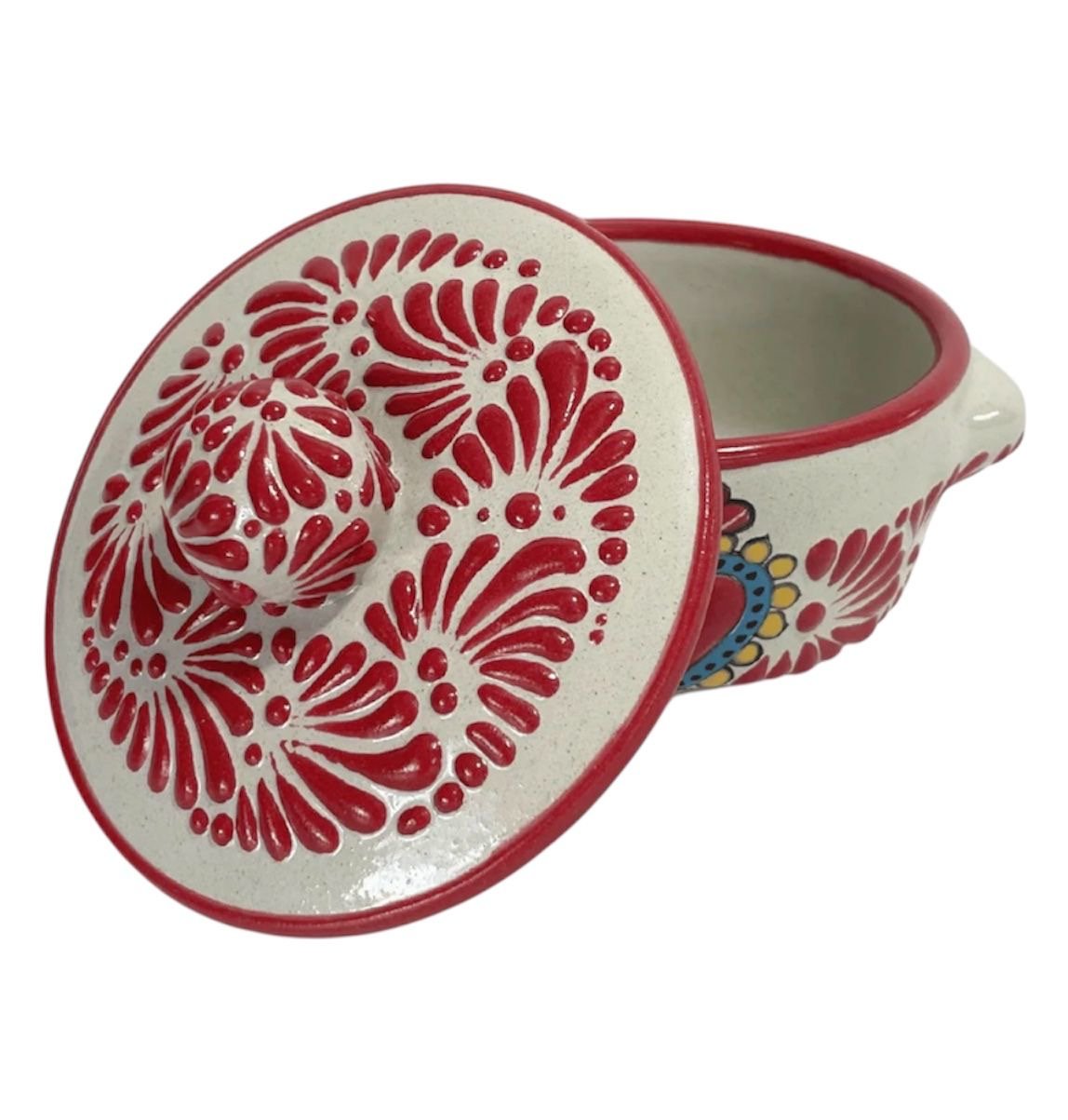 Salsera Con Tapa Fondo Blanco Con Rojo Mik Corazon Sagrado - Imagen 2