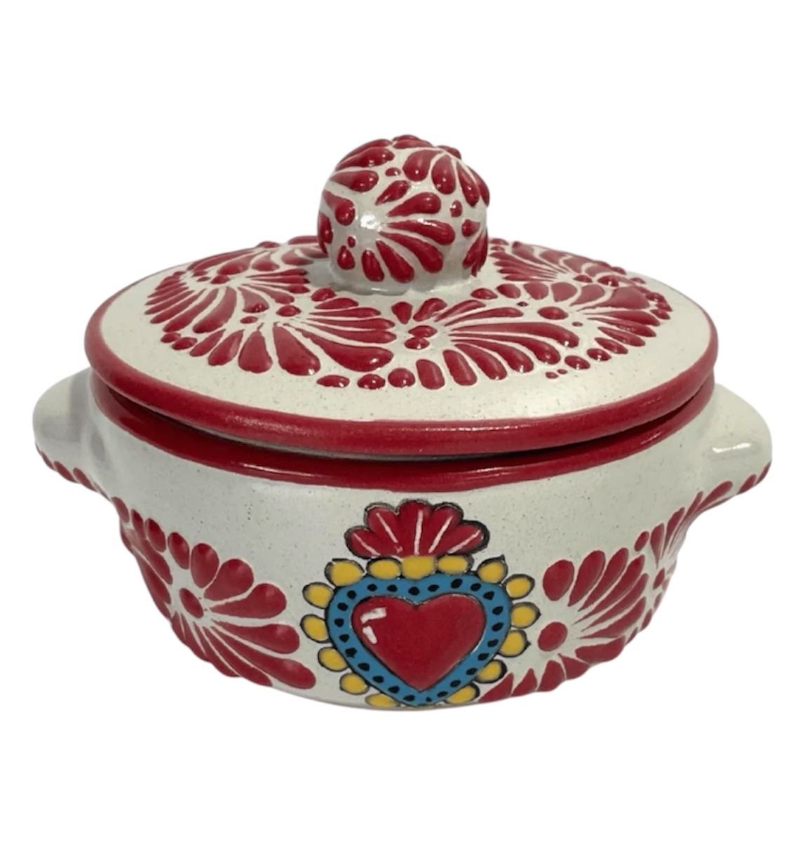 Salsera Con Tapa Fondo Blanco Con Rojo Mik Corazon Sagrado
