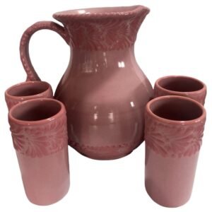 Jarra Para Agua Con 4 Vasos Fondo Rosa Rosa Mik