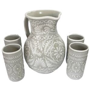 Jarra Para Agua Con 4 Vasos Fondo Blanco Blanco Cenefa