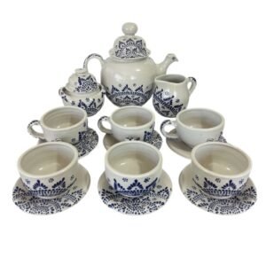 Juego Para Cafe 15 Piezas Fondo Blanco Con Mandala Azul