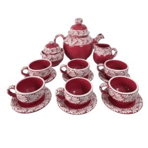 Juego Para Cafe 15 Piezas Fondo Rojo Con Blanco Mik