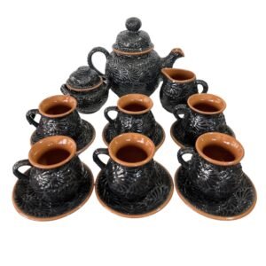 Juego Para Cafe 15 Piezas Fondo Negro Con Negro Mik Orillas Terracota