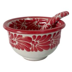 Salsera Con Cuchara Fondo Blanco Mik Rojo