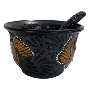 Salsera Con Cuchara Fondo Negro Con Negro Mik Mariposa