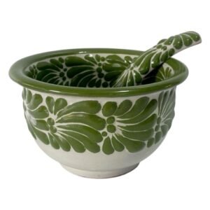 Salsera Con Cuchara Fondo Blanco Con Verde Mik