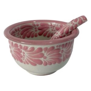 Salsera Con Cuchara Fondo Blanco Con Rosa Mik