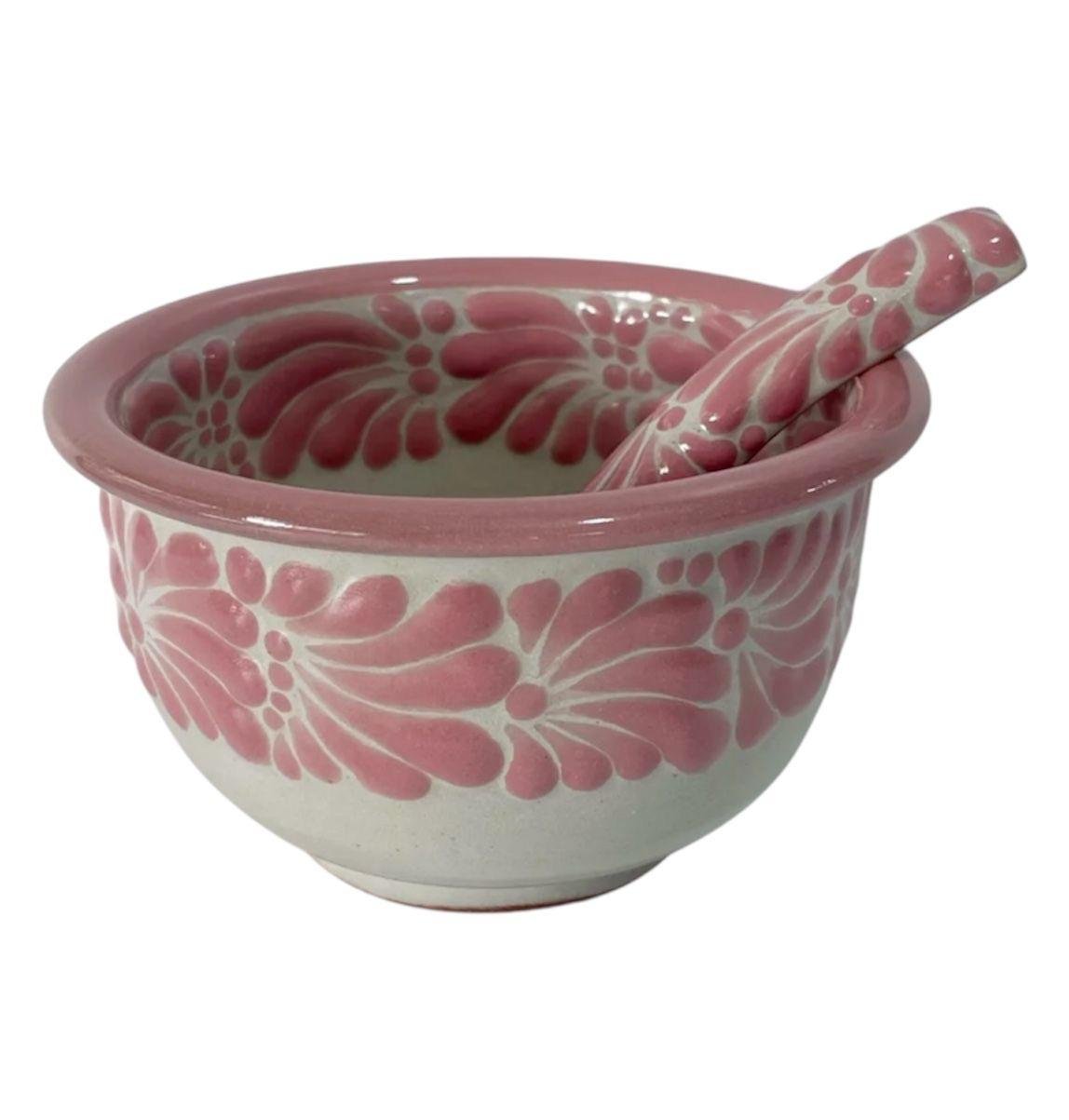 Salsera Con Cuchara Fondo Blanco Con Rosa Mik