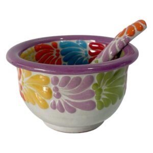 Salsera Con Cuchara Fondo Blanco Con Multicolor Mik