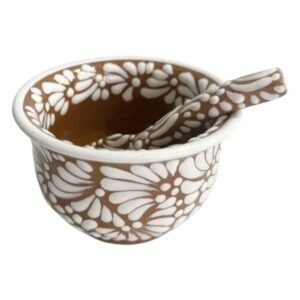 Salsera Con Cuchara Fondo Terracota Con Blanco Mik