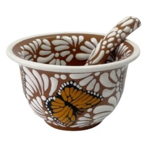 Salsera Con Cuchara Fondo Terracota Con Blanco Mik Mariposa