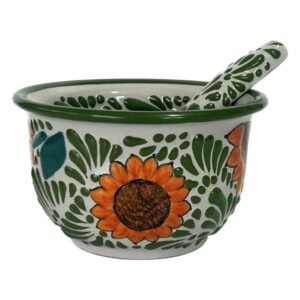 Salsera Con Cuchara Fondo Blanco Con Verde Mik Jirasoles