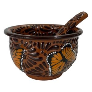 Salsera Con Cuchara Fondo Terracota Con Chocolate Mik Mariposas