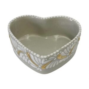 Tazon Forma de Corazon Grande Fondo Blanco Con Blanco Mik Destellos De Oro
