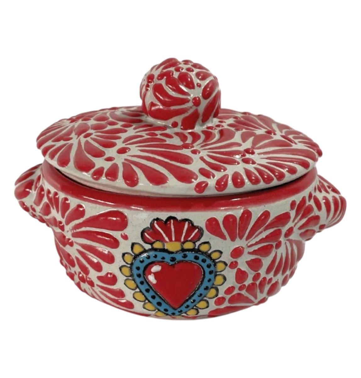 Salsera Con Tapa Fondo Blanco Con Rojo Mik Corazon Sagrado