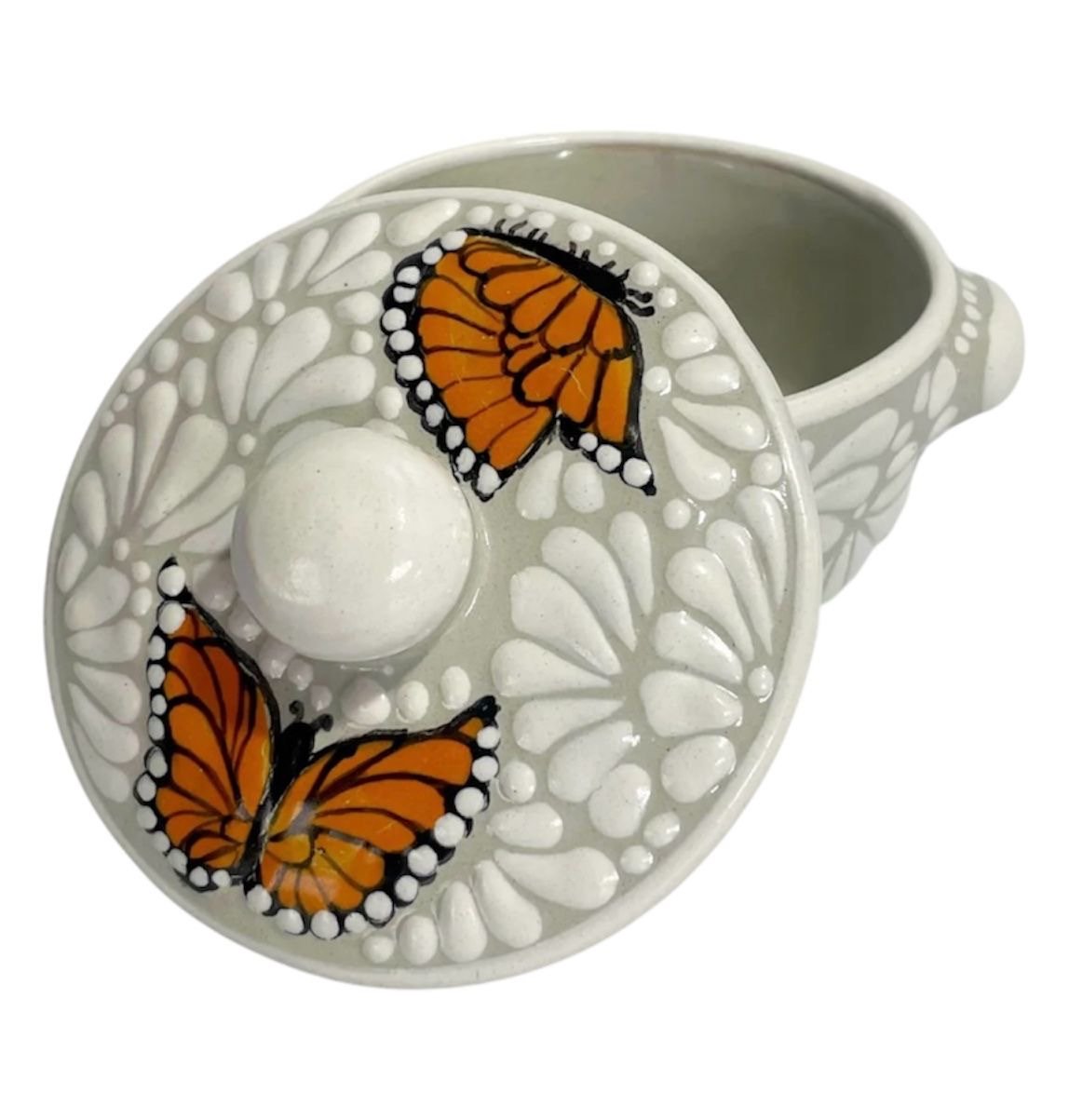 Salsera Con Tapa Fondo Blanco Con Blanco Mik Mariposas - Imagen 2