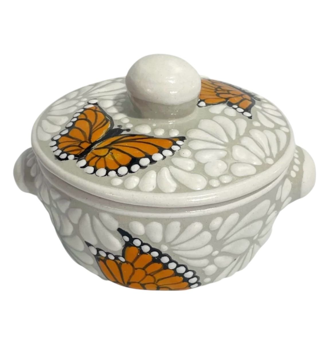 Salsera Con Tapa Fondo Blanco Con Blanco Mik Mariposas