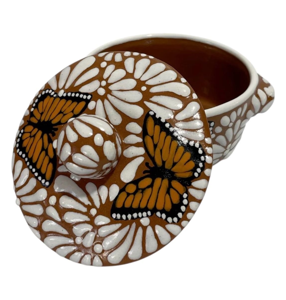 Salsera Con Tapa Fondo Terracota Con Blanco Mik - Imagen 2