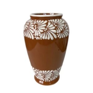 Florero Jarron Alto Fondo Terracota Con Blanco Mik