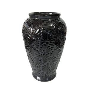 Florero Jarron Alto Fondo Negro Con Negro Mik