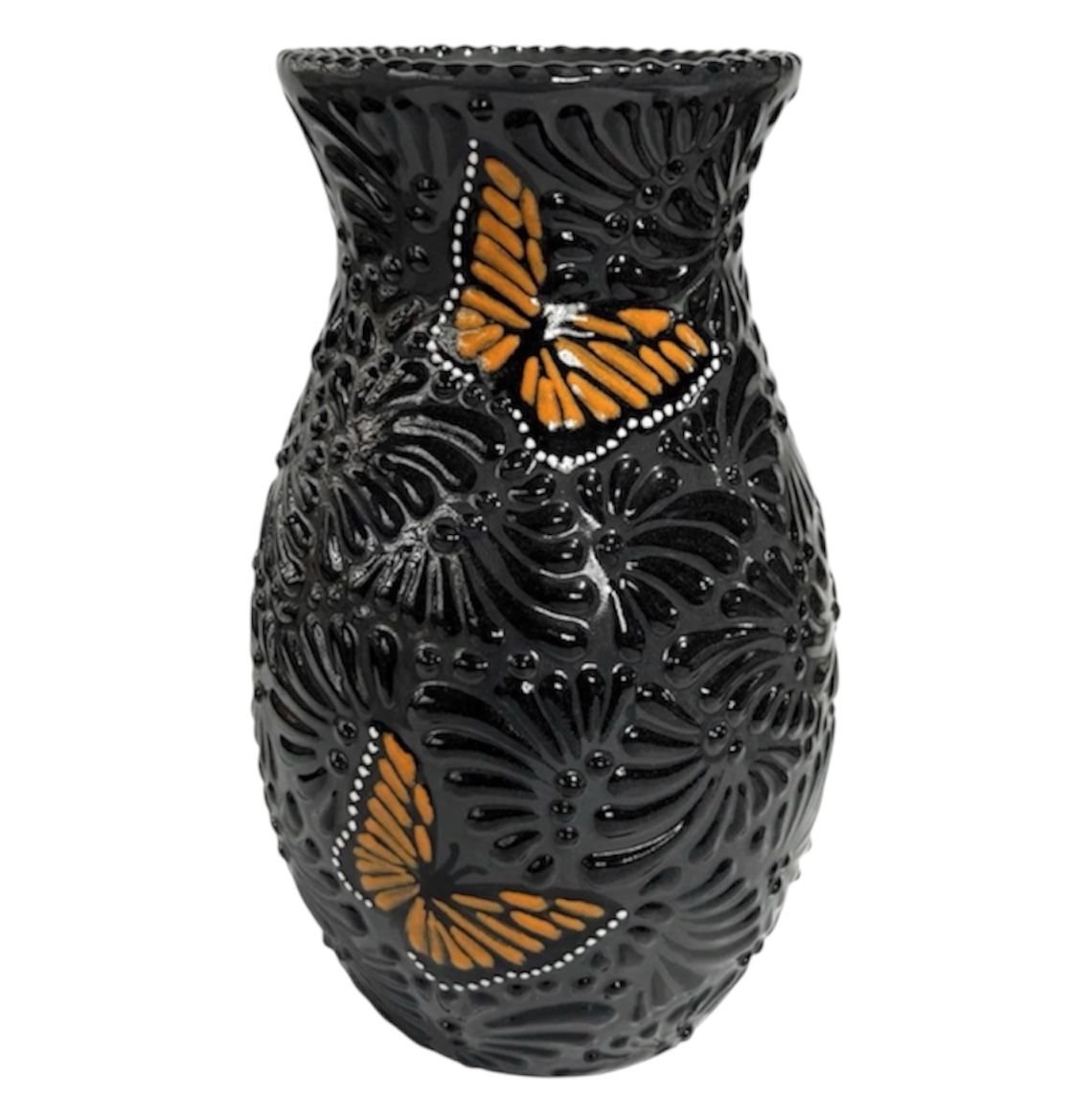 Florero Boliche Fondo Negro Con Mik Negro Mariposas