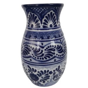 Florero Boliche Fondo Blanco Con Azul Cenefa