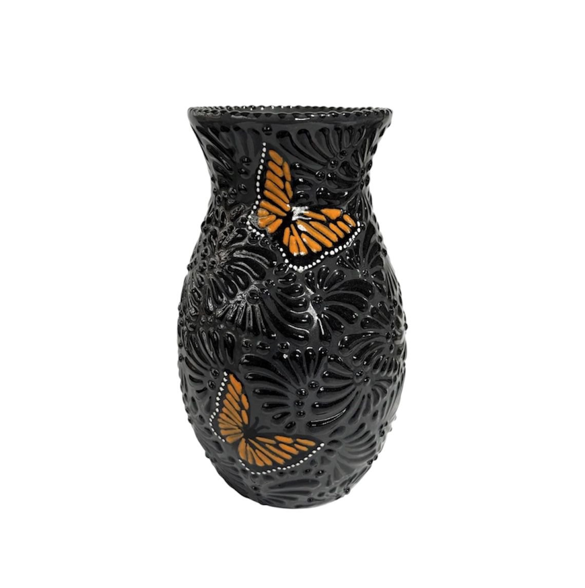 Florero Boliche Chico Fondo Negro Con Negro Mik Mariposas