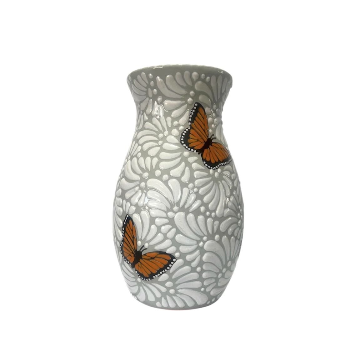 Florero Boliche Chico Fondo Blanco Con Blanco Mik Mariposas
