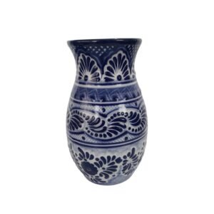 Florero Boliche Chico Fondo Blanco Con Azul Cenefa