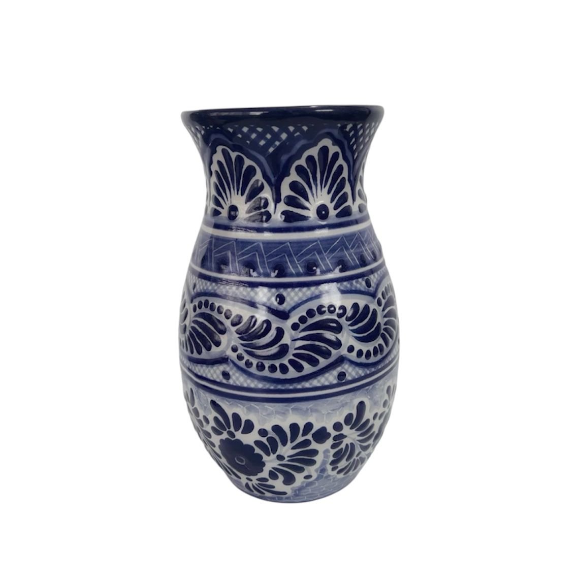 Florero Boliche Chico Fondo Blanco Con Azul Cenefa