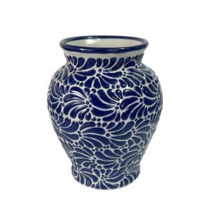 Florero Cantarito Fondo Blanco Con Azul Mik