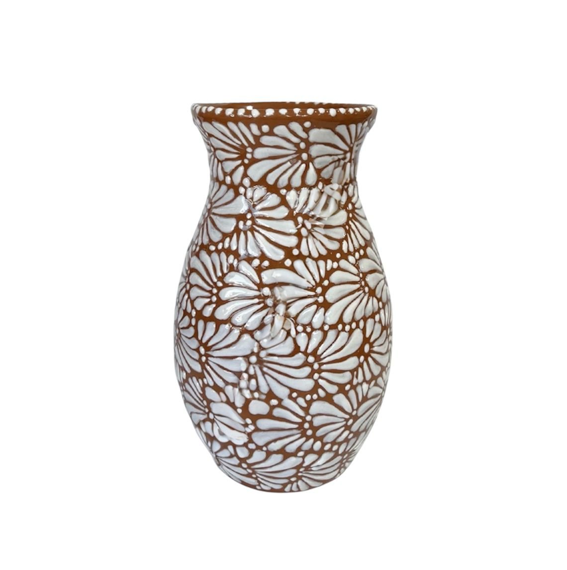 Florero Boliche Chico Fondo Terracota Con Blanco Mik