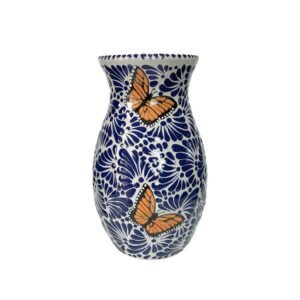 Florero Boliche Chico Fondo Blanco Con Azul Mik Mariposas