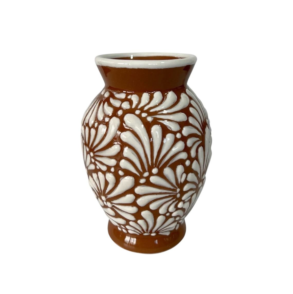 Florero Jarron Chico Fondo Terracota Con Blanco Mik