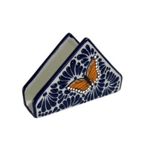 Servilletero Fondo Blanco Con Azul Mik Mariposas