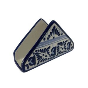 Servilletero Fondo Blanco Con Azul Cenefa