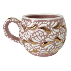 Taza Chocolatera Grande Fondo Rosa Con Blanco Mik Destellos De Oro