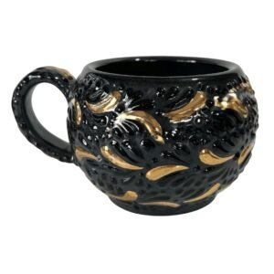 Taza Chocolatera Grande Fondo Negro Con Negro Mik Destellos De Oro