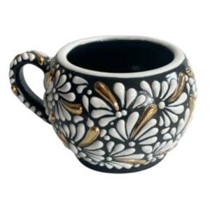 Taza Chocolatera Grande Fondo Negro Con Blanco Mik Destellos De Oro