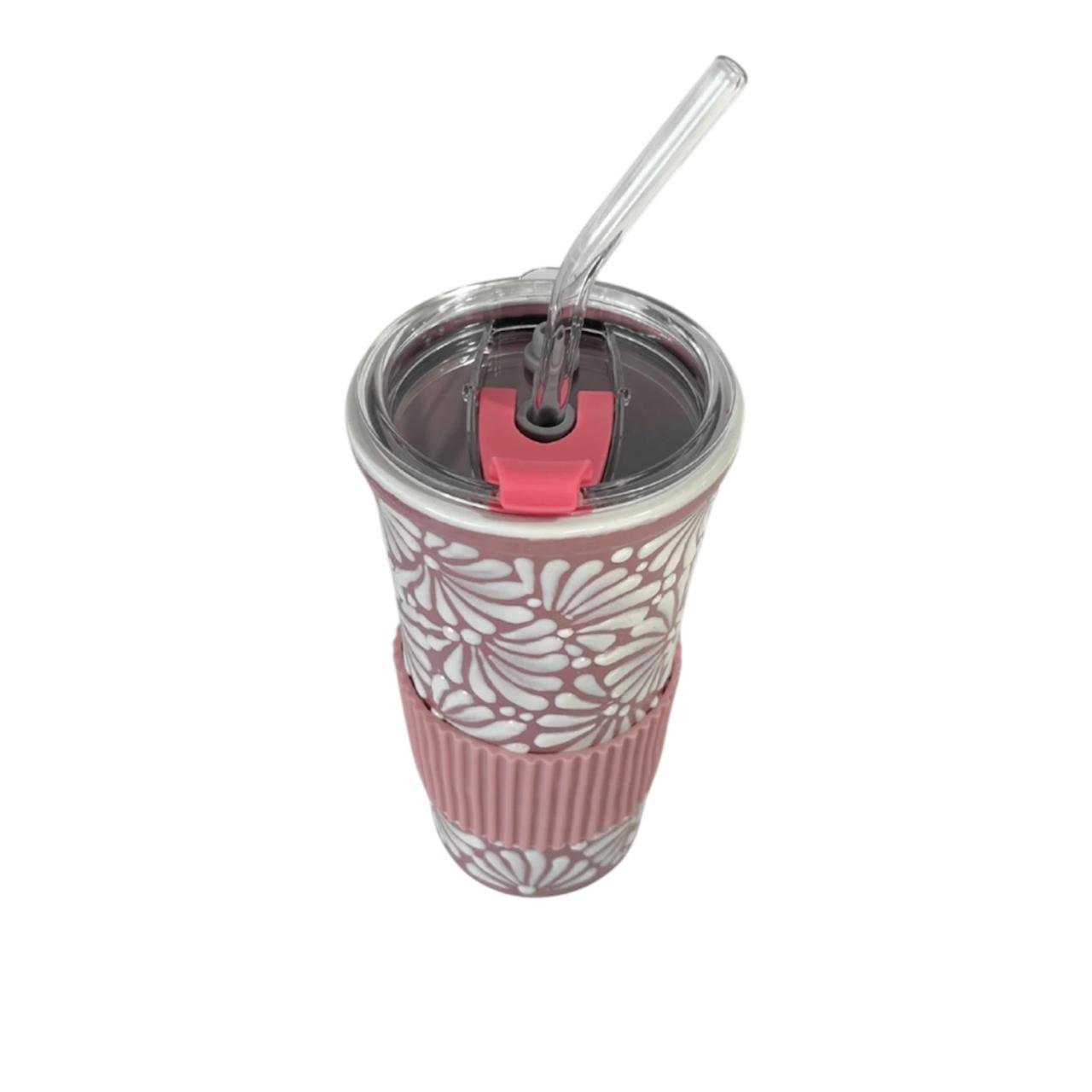 Termo Pro Banda Plastica Fondo Blanco Con Rosa Mik - Imagen 2